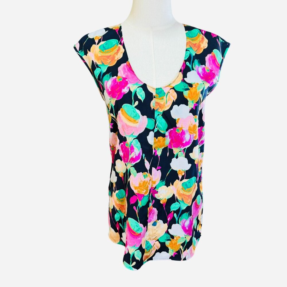 J.Crew Floral Print Sleeveless Blouse Size 00 | Navy Multicolor Floral Top